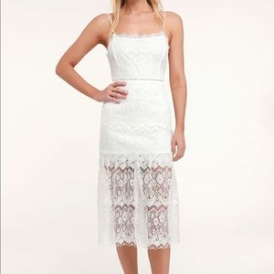 Lulus WAGNER WHITE LACE SLEEVELESS MIDI DRESS
